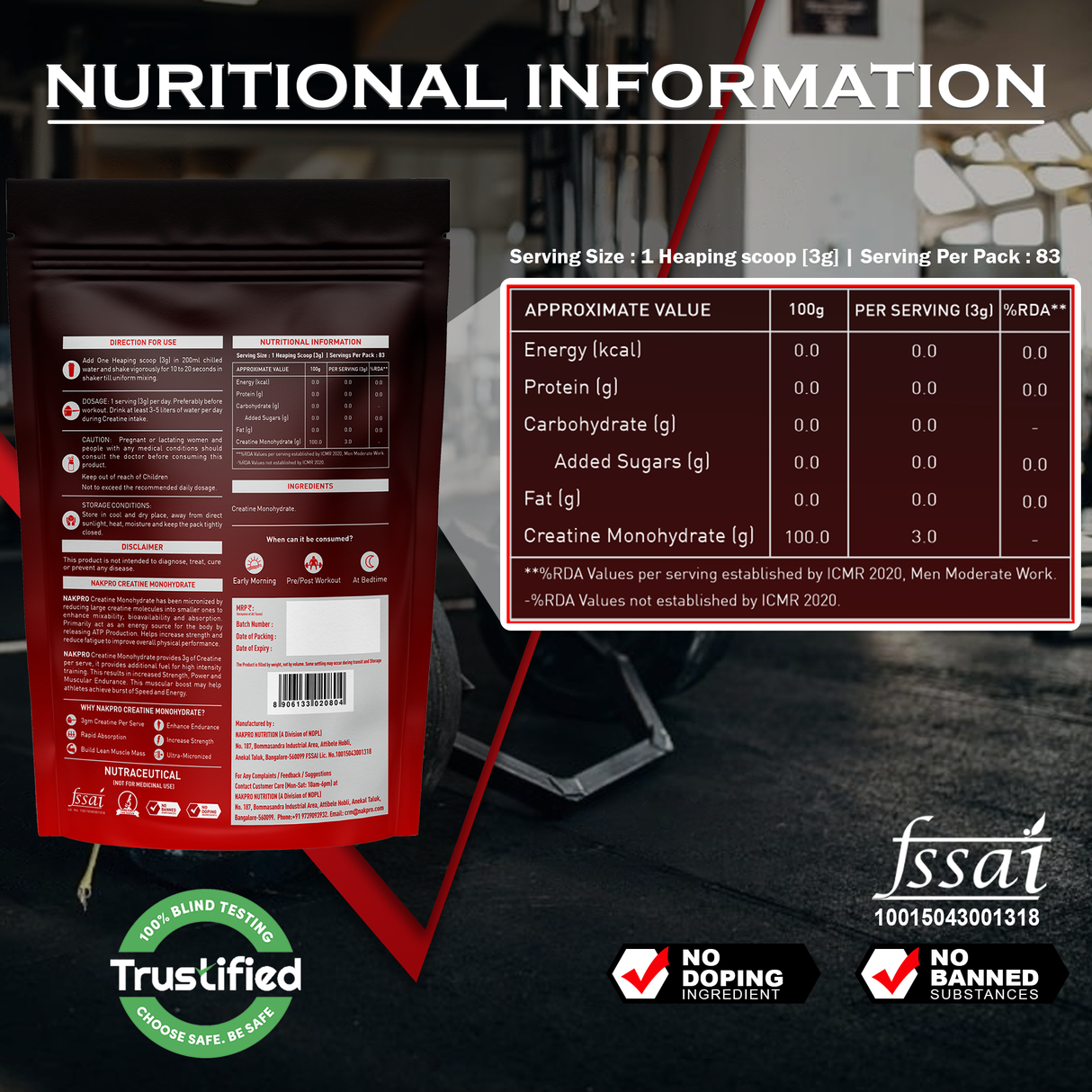 NAKPRO Micronized Creatine Monohydrate 250g