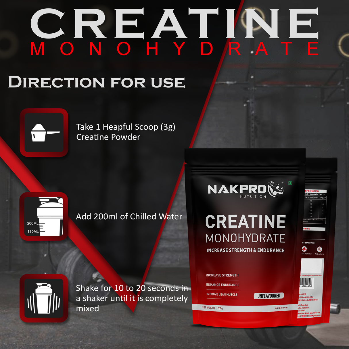 NAKPRO Micronized Creatine Monohydrate 250g