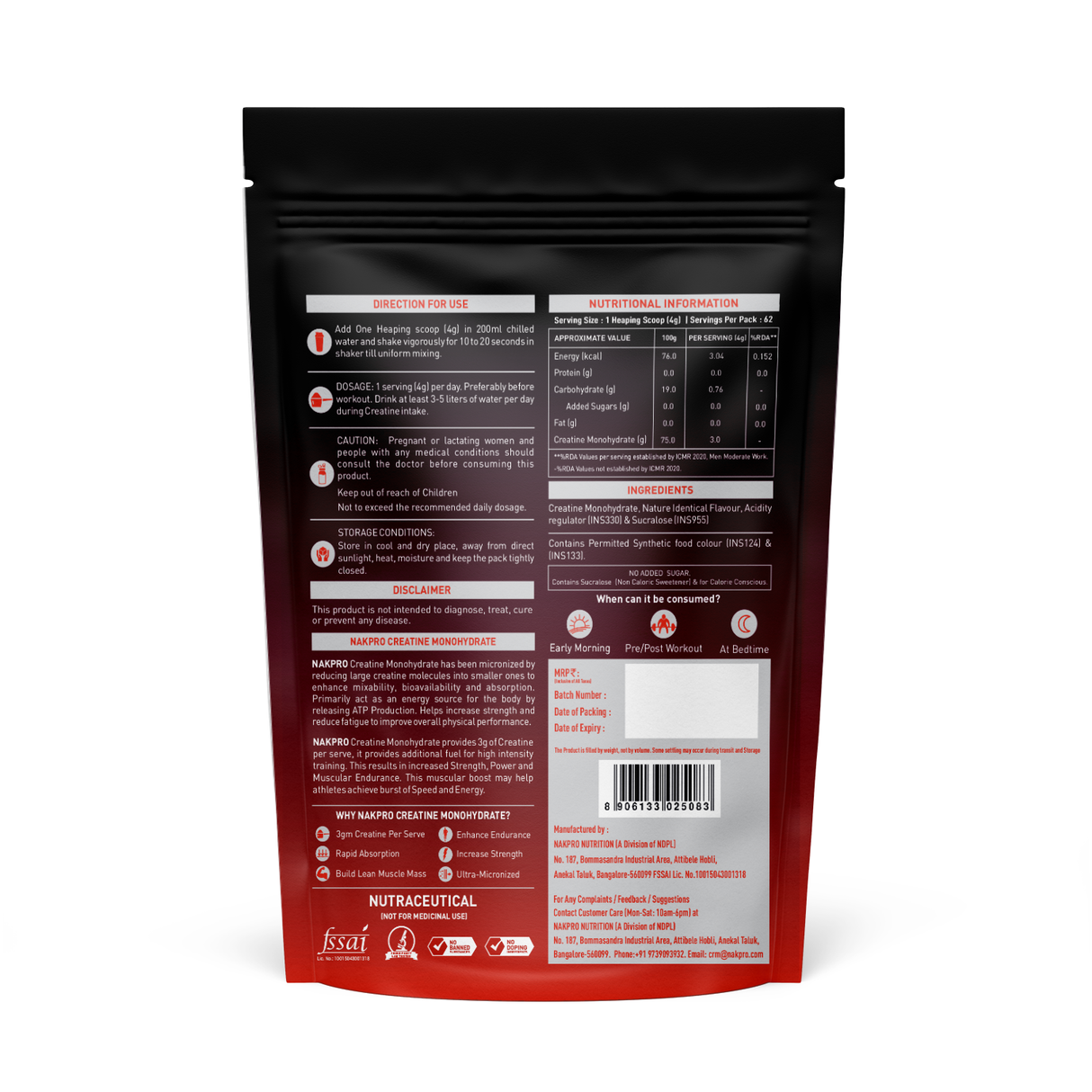 NAKPRO Micronized Creatine Monohydrate 250g