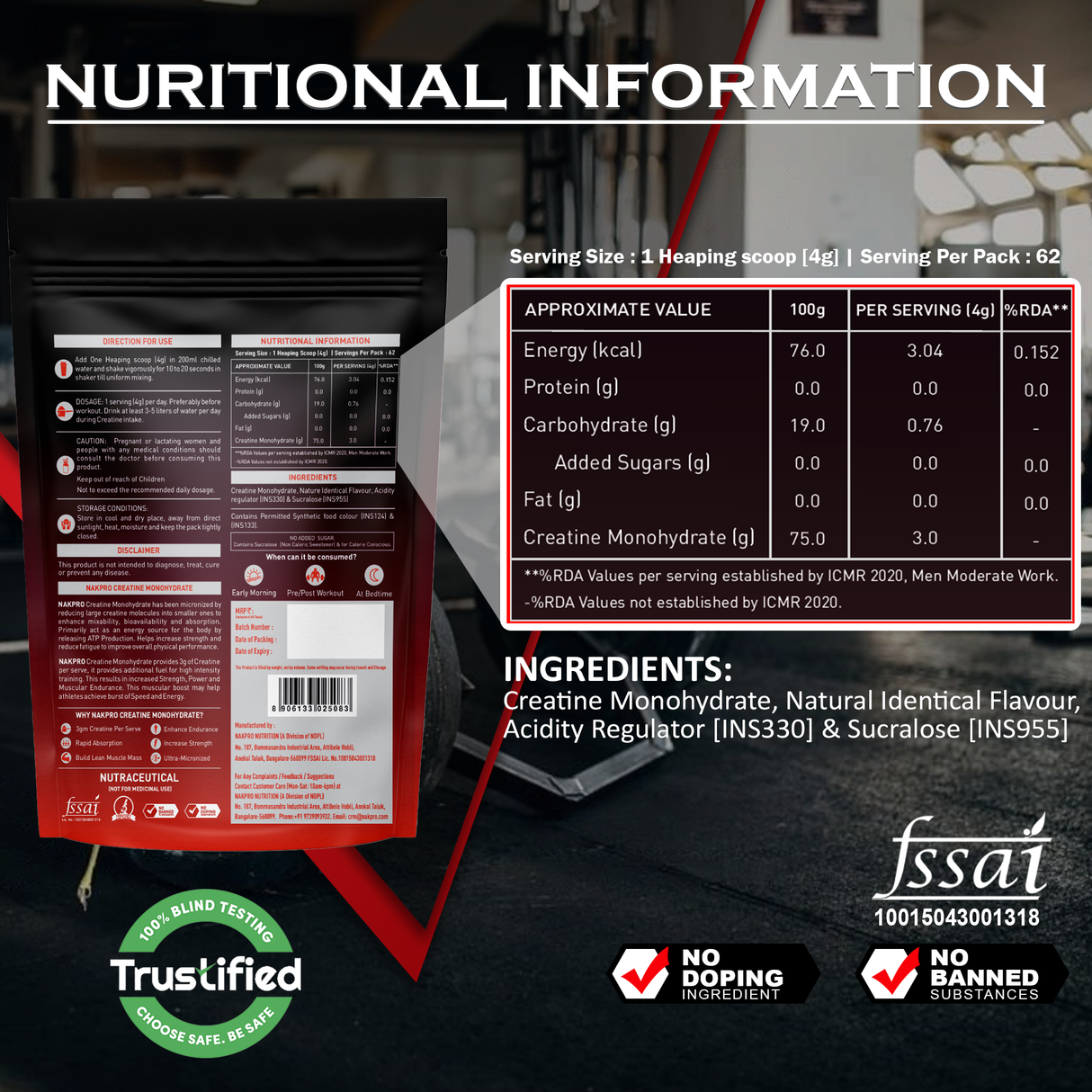 NAKPRO Micronized Creatine Monohydrate 250g