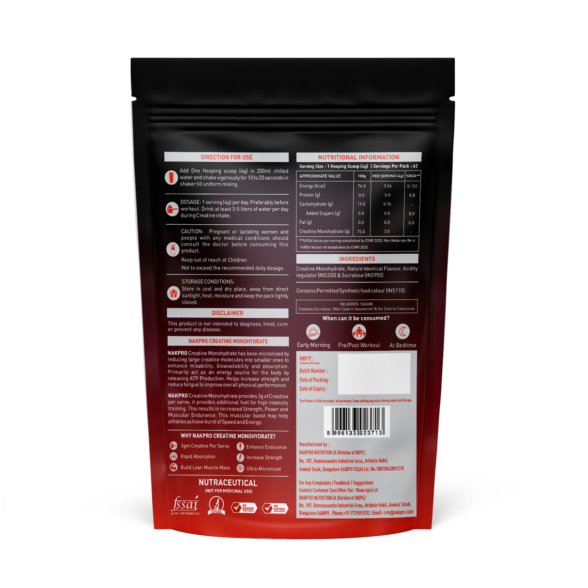 NAKPRO Micronized Creatine Monohydrate 250g