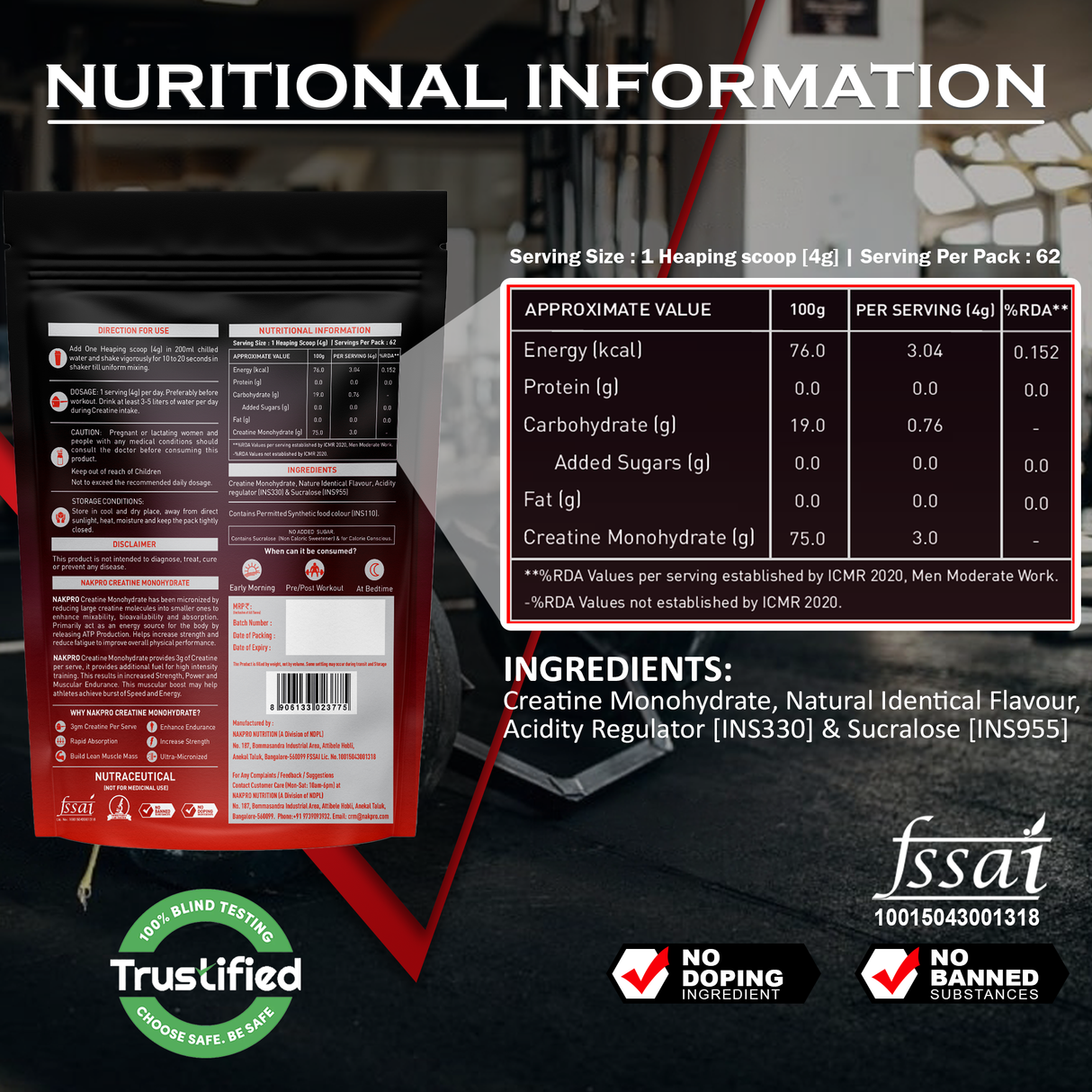 NAKPRO Micronized Creatine Monohydrate 250g