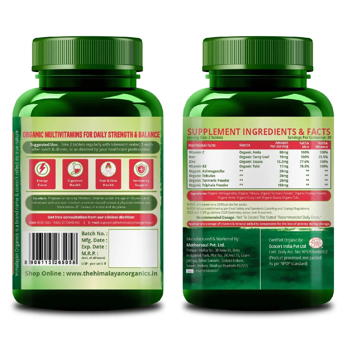 Vlado's Himalayan Organics, Organic Multivitamins with Ashwagandha, Zinc & Turmeric, Immunity & Stamina Support - 60 Veg Tablets