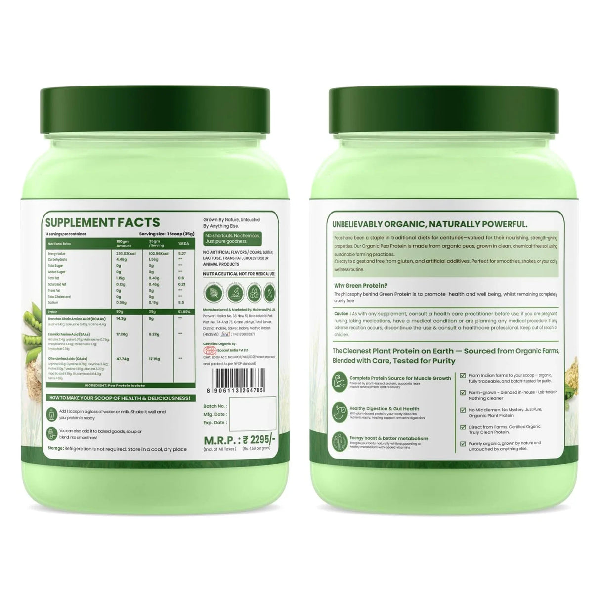 Vlado's Himalayan Organics, Organic Plant Protein, 28g Protein, 5g BCAA - 500g