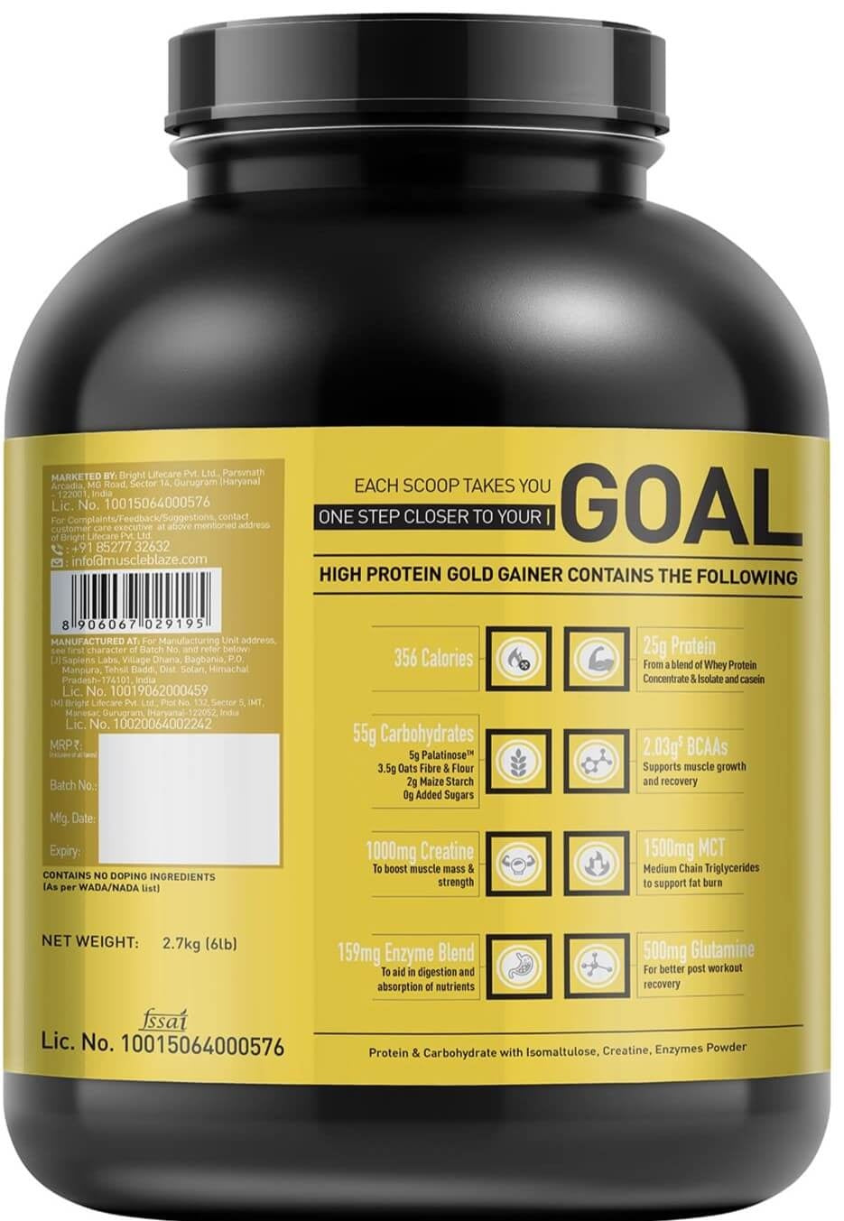 MuscleBlaze High Protein Gold Gainer - 2.7 kg (6 Lbs)
