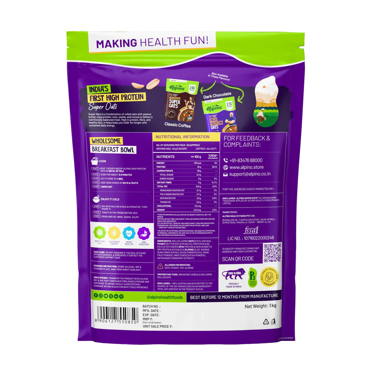 Alpino High Protein Super Oats - 1 Kg