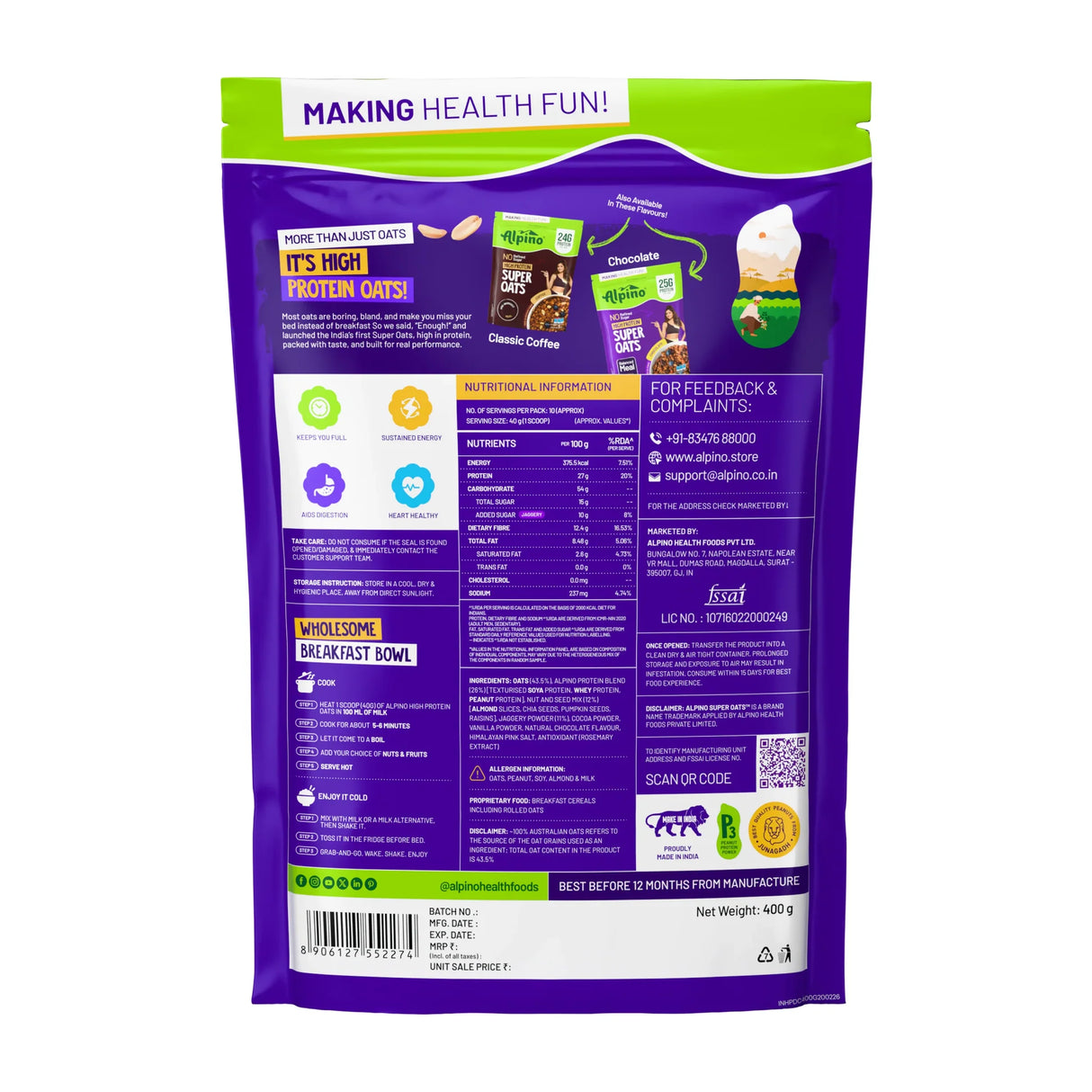 Alpino High Protein Super Oats - 1 Kg