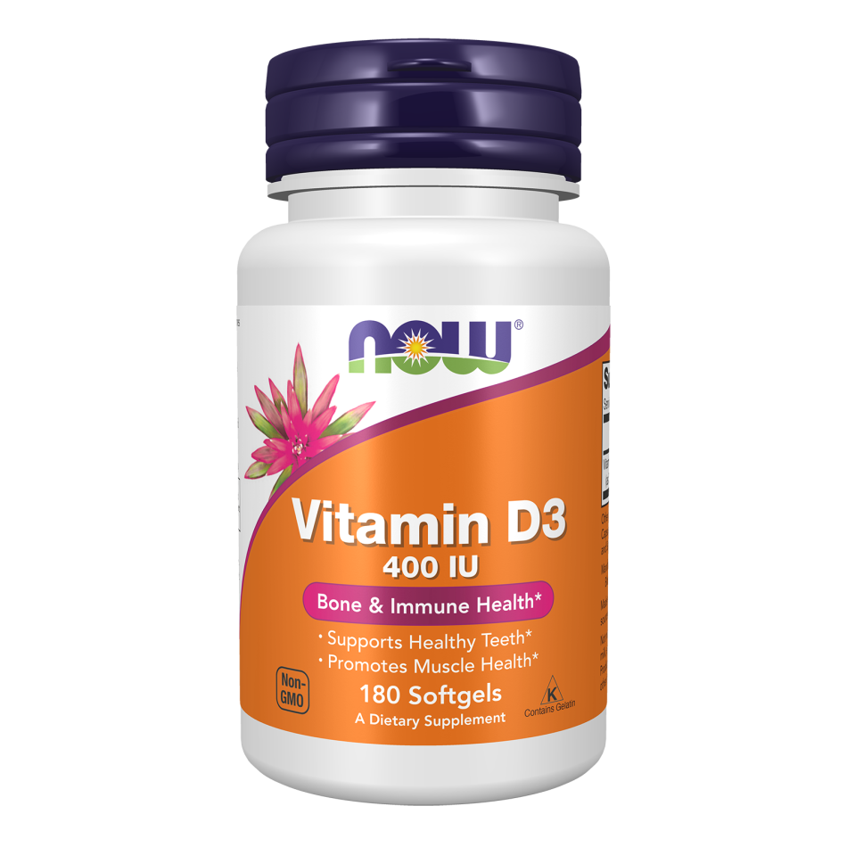 NOW Foods Vitamin D-3 400 IU | Non-GMO | 180 Softgels