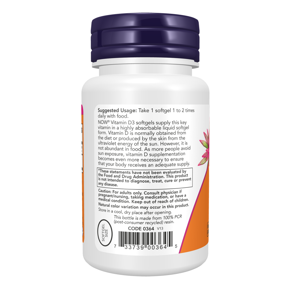 NOW Foods Vitamin D-3 400 IU | Non-GMO | 180 Softgels