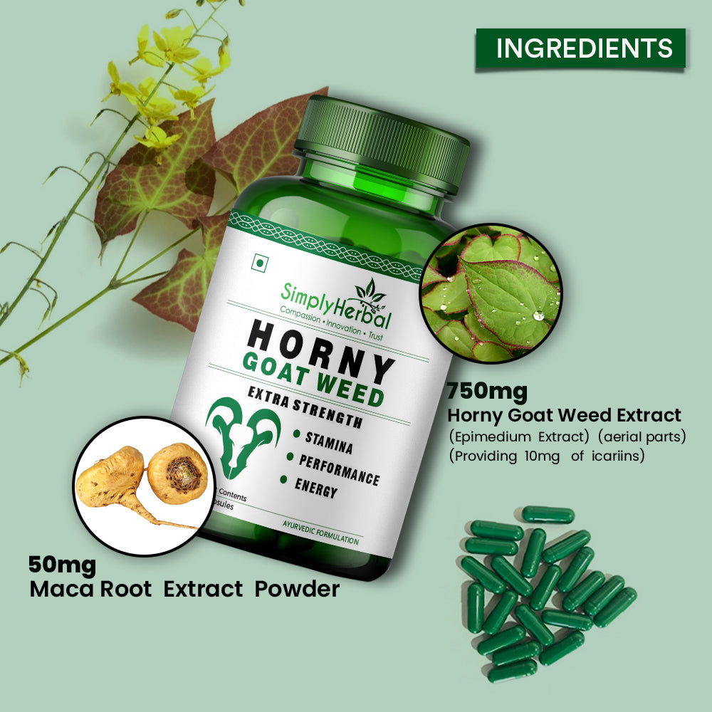 Simply Herbal Horny Goat Weed | Maca Root Extract | 90 Veg Capsules