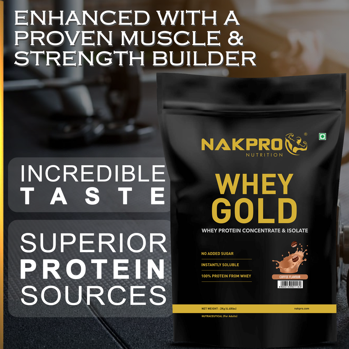 NAKPRO Gold Whey Protein Concentrate & Isolate - 2 Kg