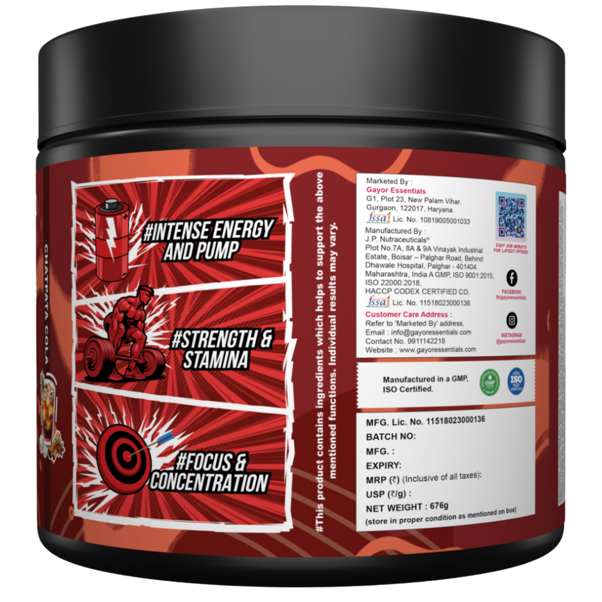 Gayor Essentials Pre Gayor Black 2.0 Pre-Workout Powder 676g | 200mg Caffeine