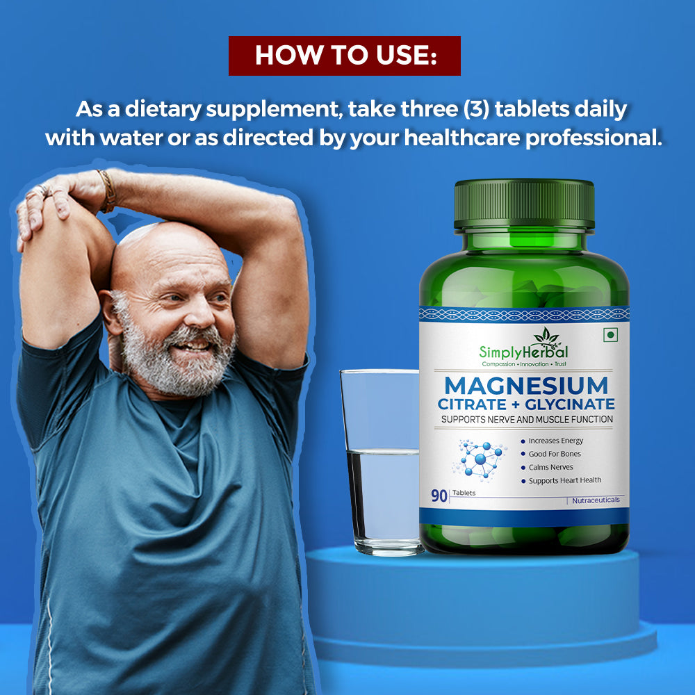 Simply Herbal Magnesium Citrate & Glycinate Complex 500mg | 90 Veg Tablets