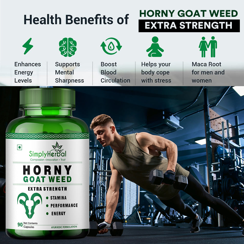 Simply Herbal Horny Goat Weed | Maca Root Extract | 90 Veg Capsules