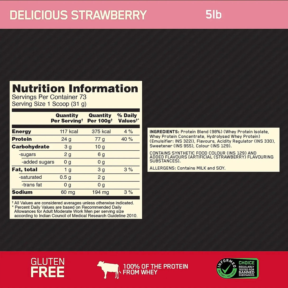 Optimum Nutrition (ON) Gold Standard 100% Whey 5 Lbs + Nutristar Micronized CREA Gold Creatine Monohydrate 250g (83 Servings) - Gold Standard Muscle Growth Combo