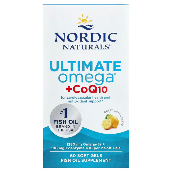 Nordic Naturals Ultimate Omega + CoQ10 | 1280mg Omega-3 Fish Oil | Ubiquinol CoQ10 100mg | 60 Softgels