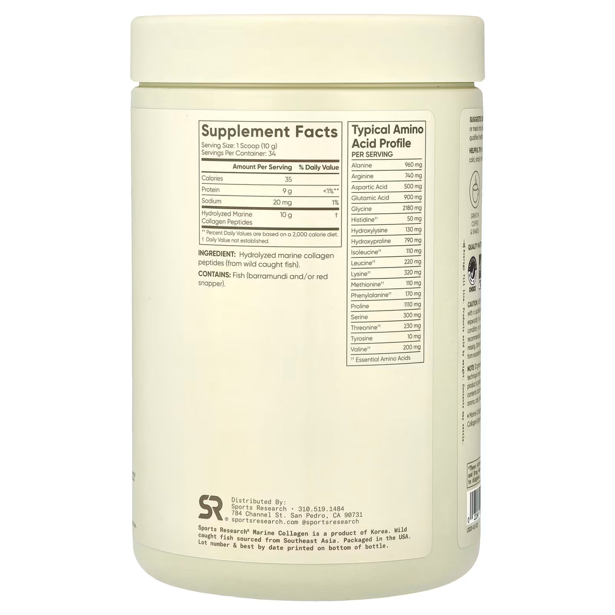 Sports Research Marine Collagen Peptides Powder | Unflavored | 340g (34 Servings)