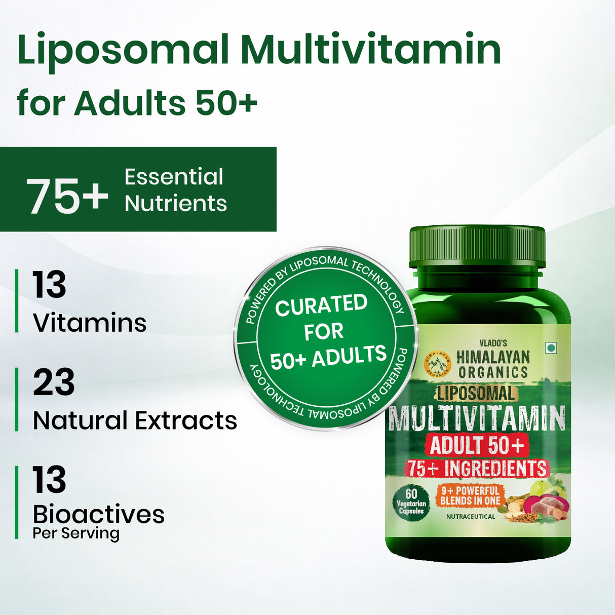 Himalayan Organics Liposomal Multivitamin 50+ | 60 Veg Capsules | Energy, Immunity & Overall Health Support