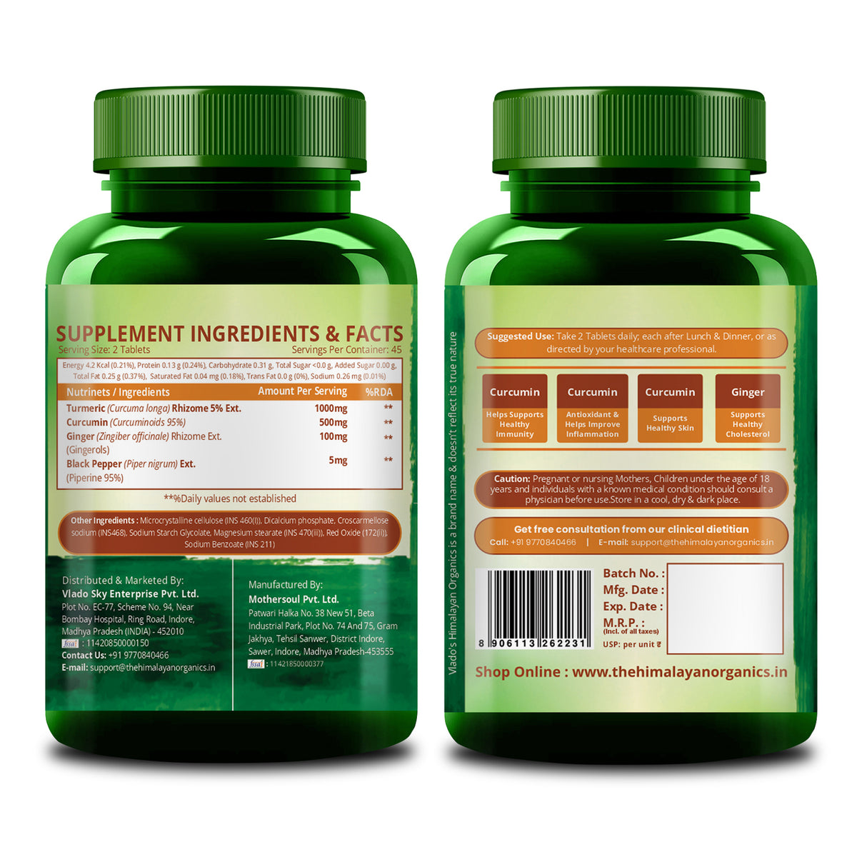 Vlado's Himalayan Organics, Curcumin with Biopiperine, 1500mg - 90 Veg Tablets