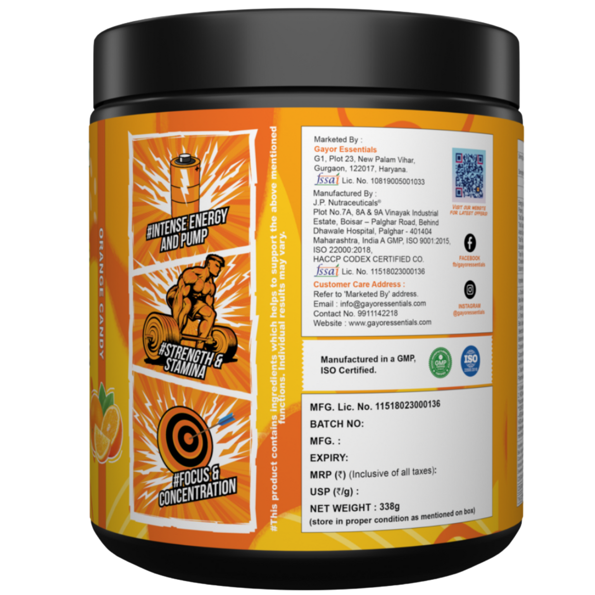 Gayor Essentials Pre Gayor Black 2.0 Pre-Workout Powder 338g | 200mg Caffeine