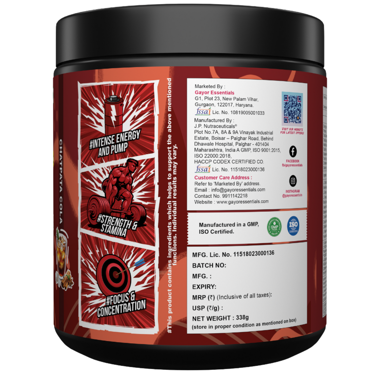 Gayor Essentials Pre Gayor Black 2.0 Pre-Workout Powder 338g | 200mg Caffeine