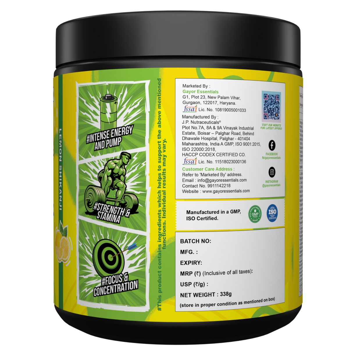 Gayor Essentials Pre Gayor Black 2.0 Pre-Workout Powder 338g | 200mg Caffeine