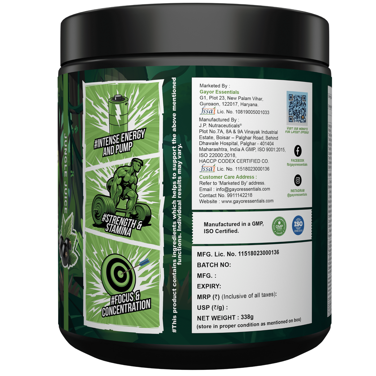 Gayor Essentials Pre Gayor Black 2.0 Pre-Workout Powder 338g | 200mg Caffeine