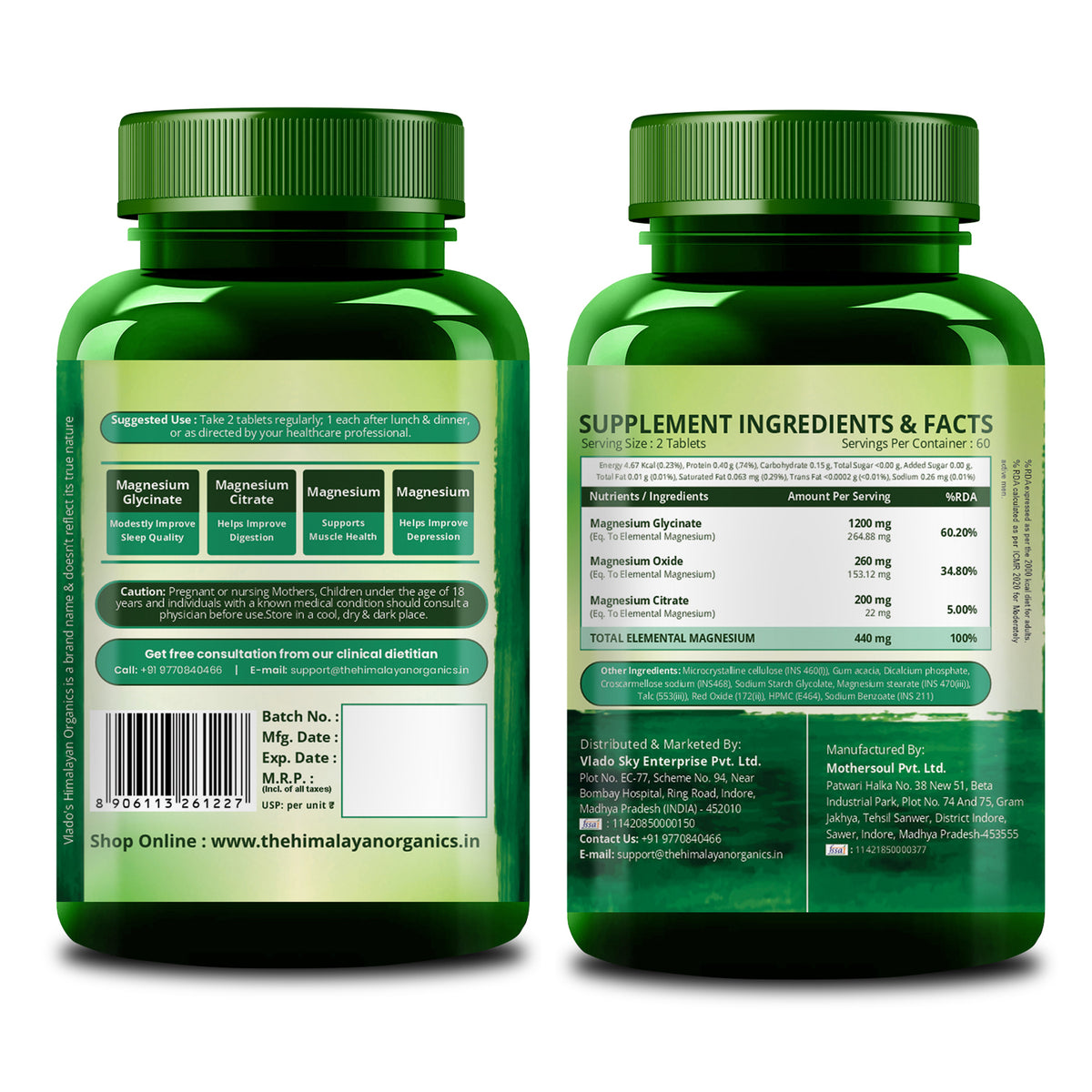 Vlado's Himalayan Organics, Magnesium Complex Citrate Glycinate Oxide, 1660mg - 120 Veg Tablets
