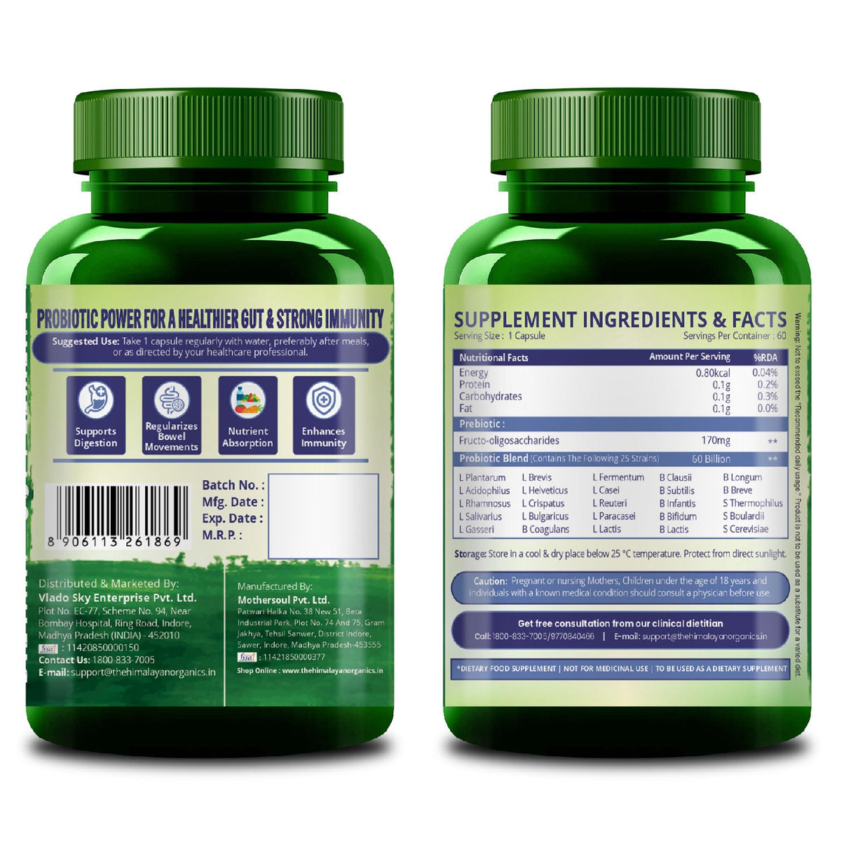 Vlado's Himalayan Organics, Probiotics 60 Billion CFU with Prebiotics 170mg - 60 Veg Capsules