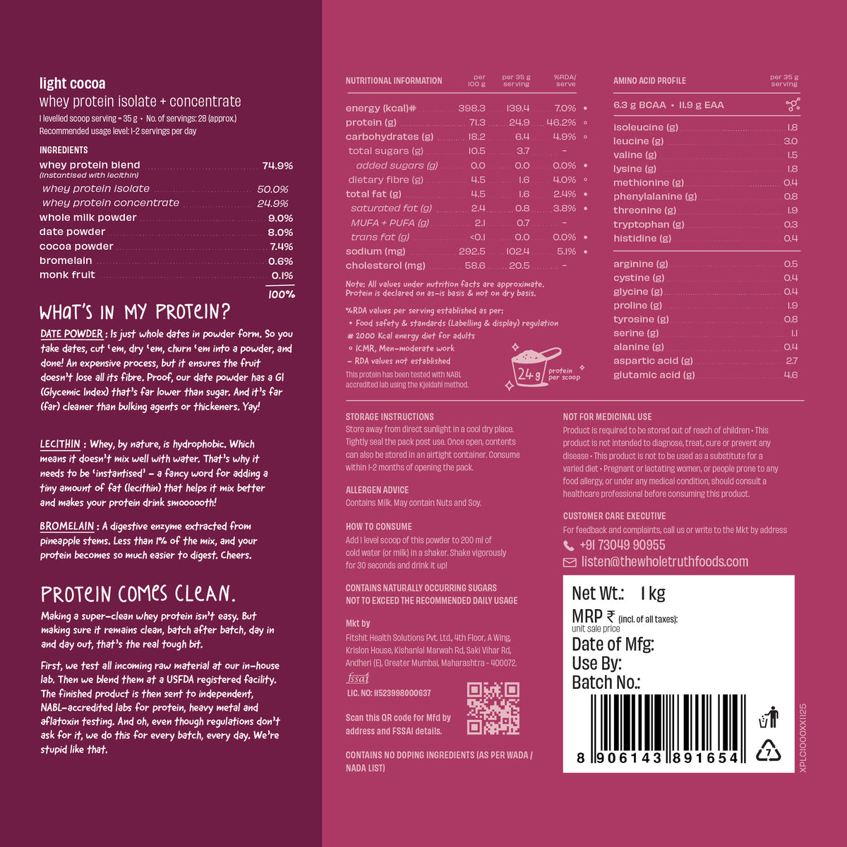 The Whole Truth 24g Whey Protein Isolate + Concentrate - 1kg