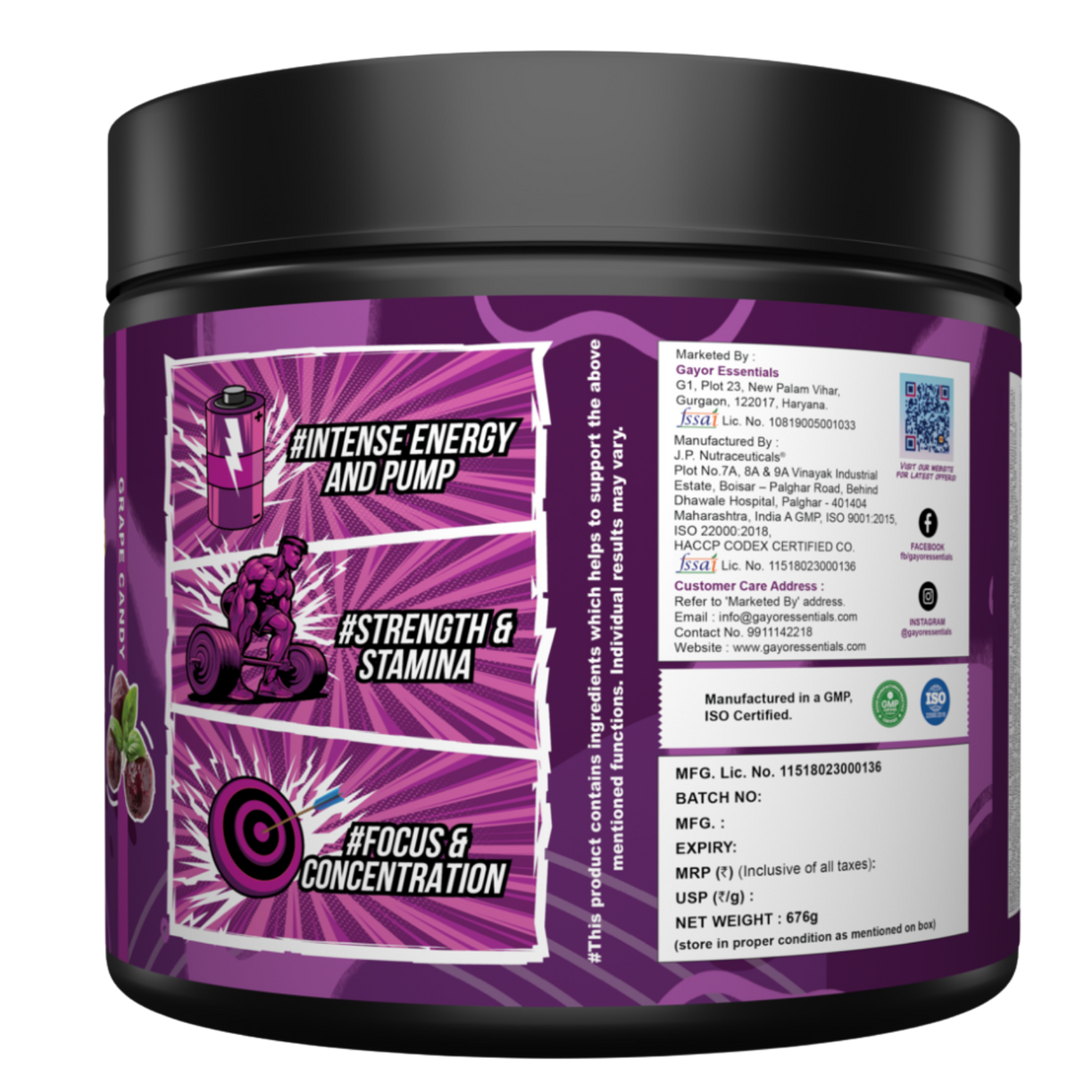 Gayor Essentials Pre Gayor Black 2.0 Pre-Workout Powder 676g | 200mg Caffeine