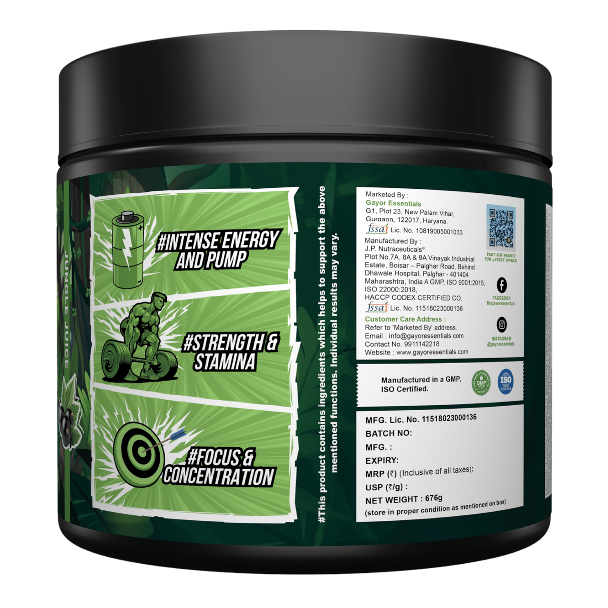 Gayor Essentials Pre Gayor Black 2.0 Pre-Workout Powder 676g | 200mg Caffeine