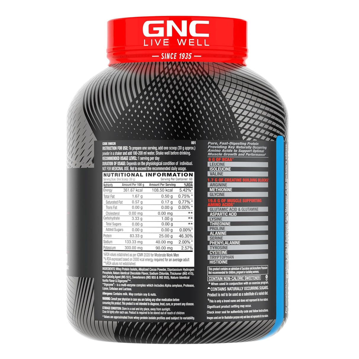 GNC AMP Pure Isolate - 4 Lbs - Nutristar