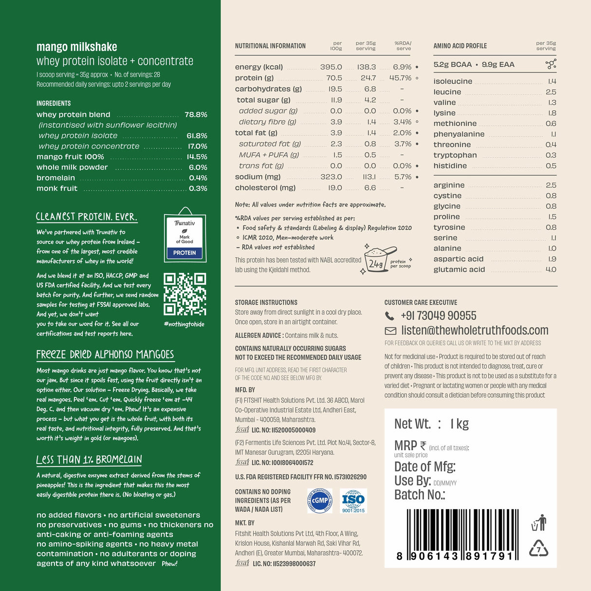 The Whole Truth 24g Whey Protein Concentrate - 1kg
