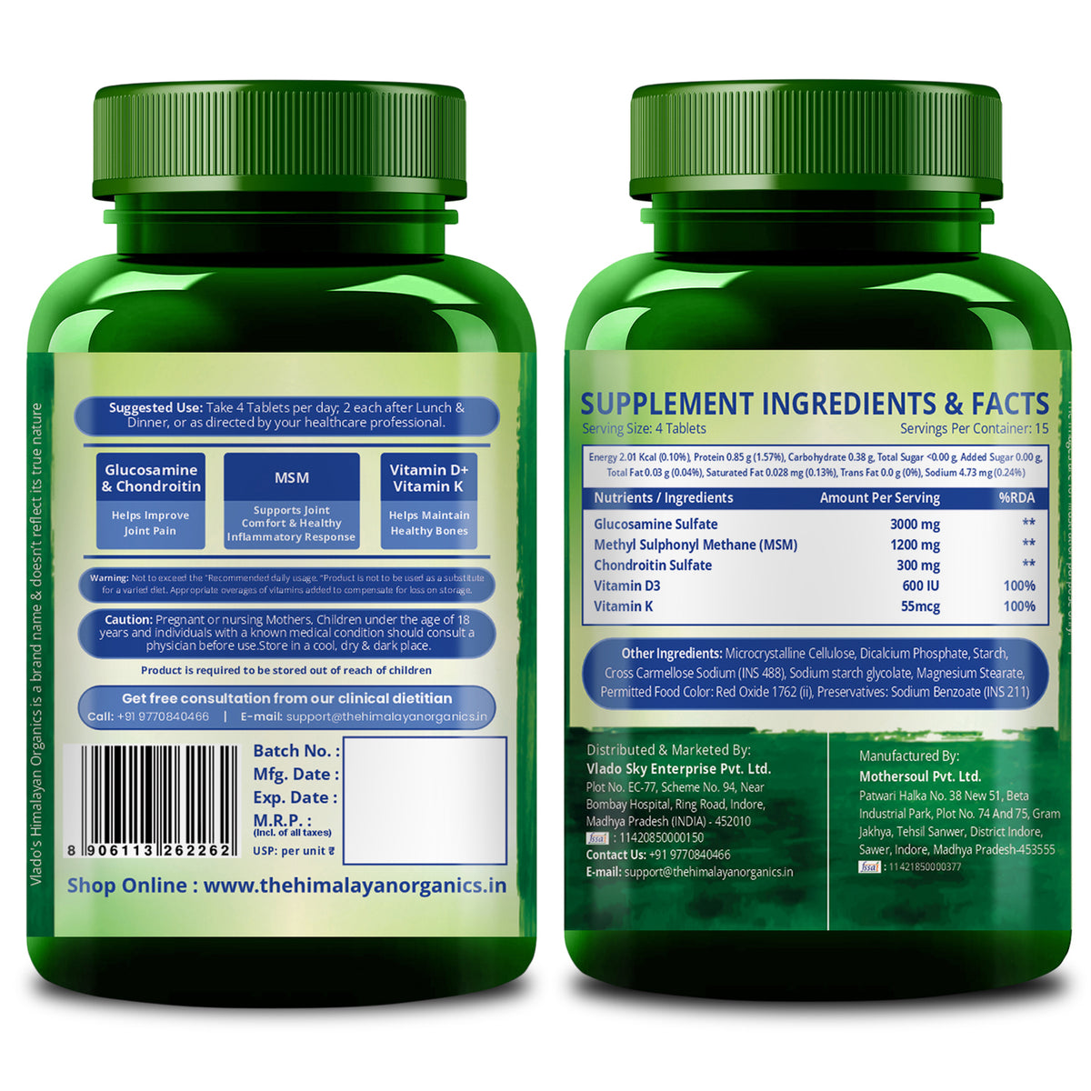 Vlado's Himalayan Organics, Plant Based Joint Support with Boswellia Ashwagandha - 60 Veg Tablets