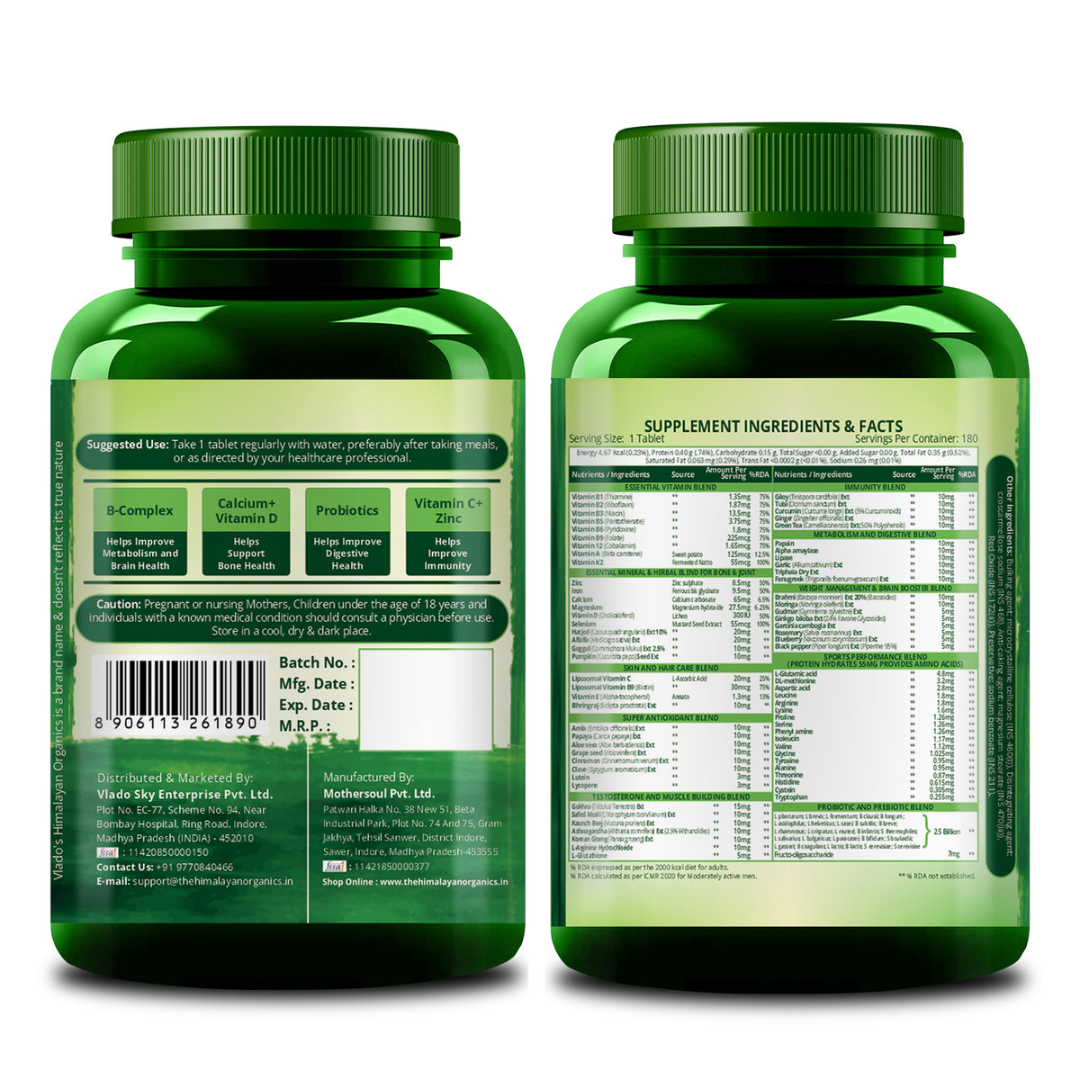 Himalayan Organics Multivitamin with Probiotics | 180 Tablets | Daily Nutrition & Immunity Support