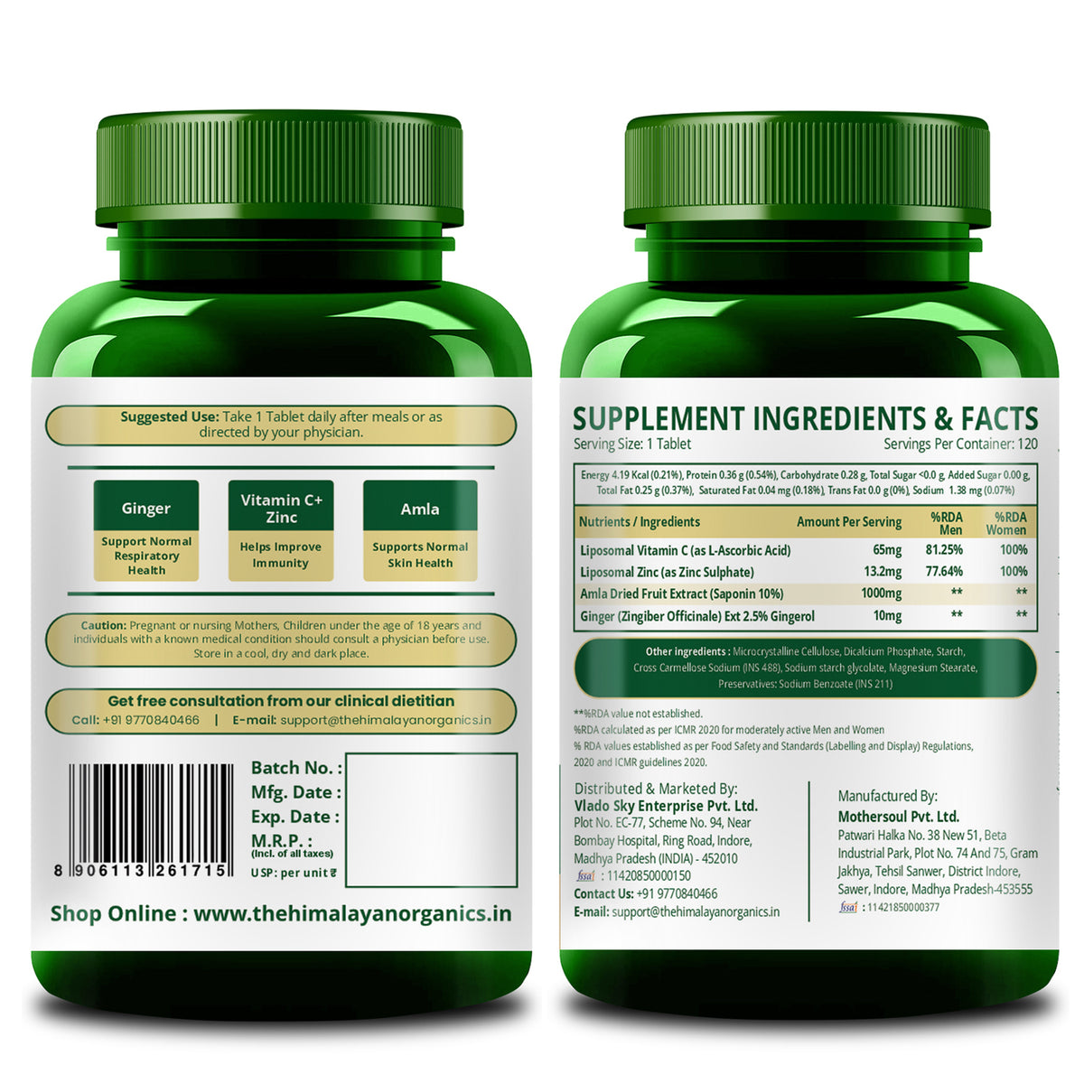 Vlado's Himalayan Organics Liposomal Vitamin C 1000mg | Amla Extract for Immunity | 120 Veg Tablets