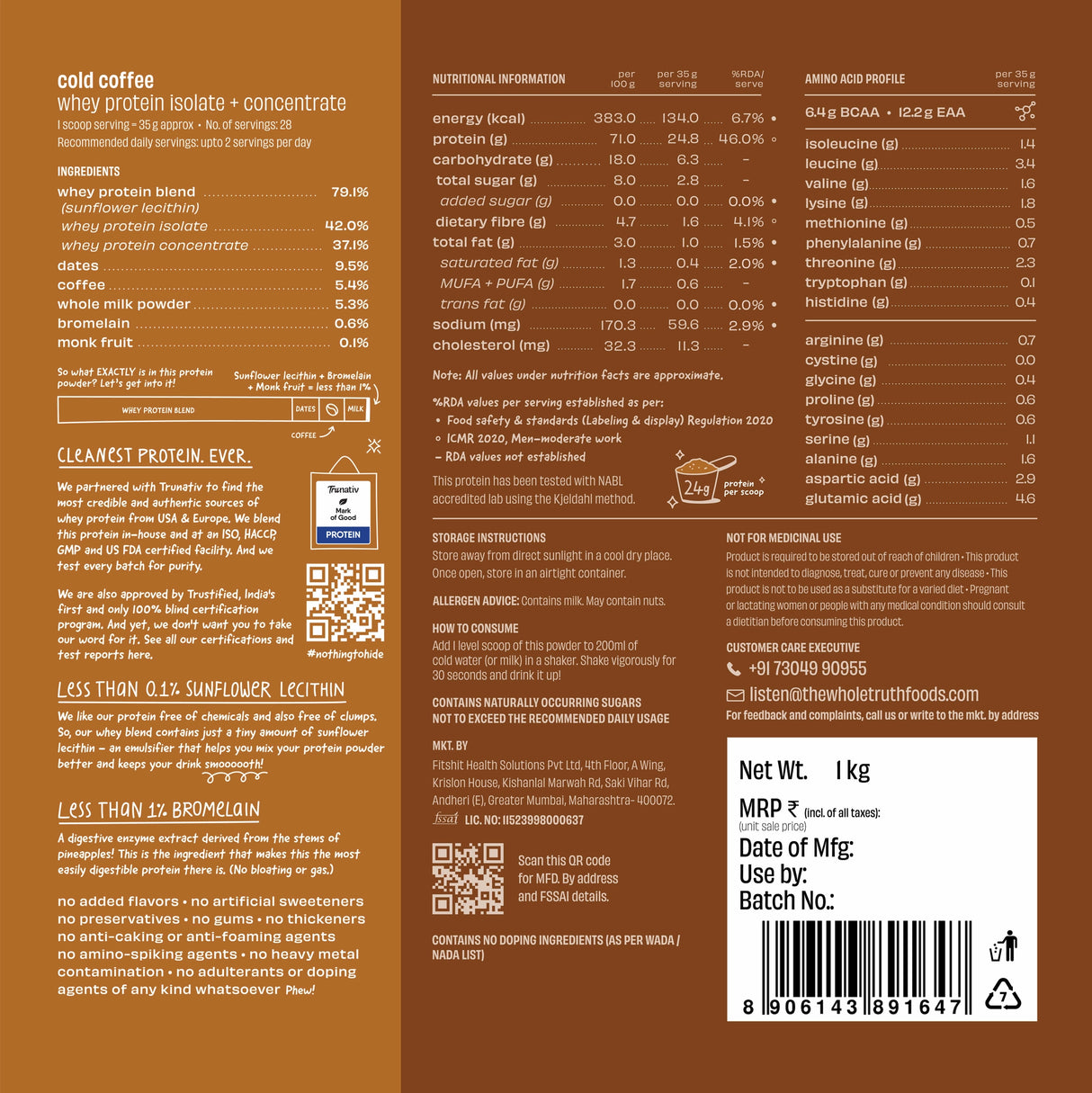 The Whole Truth 24g Whey Protein Concentrate - 1kg