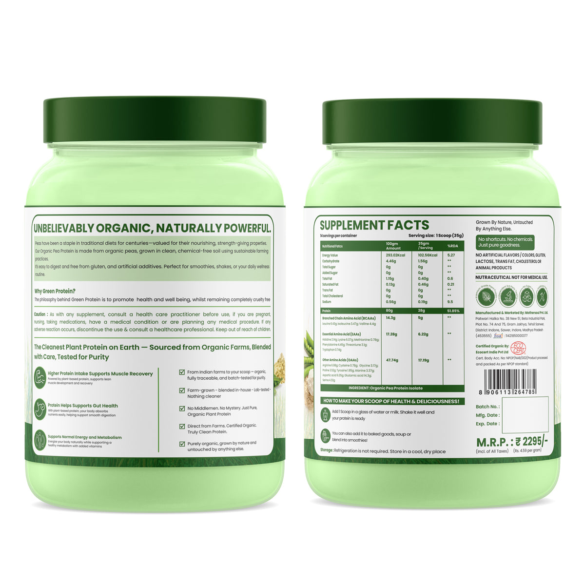 Vlado's Himalayan Organics, Organic Plant Protein, 28g Protein, 5g BCAA - 500g