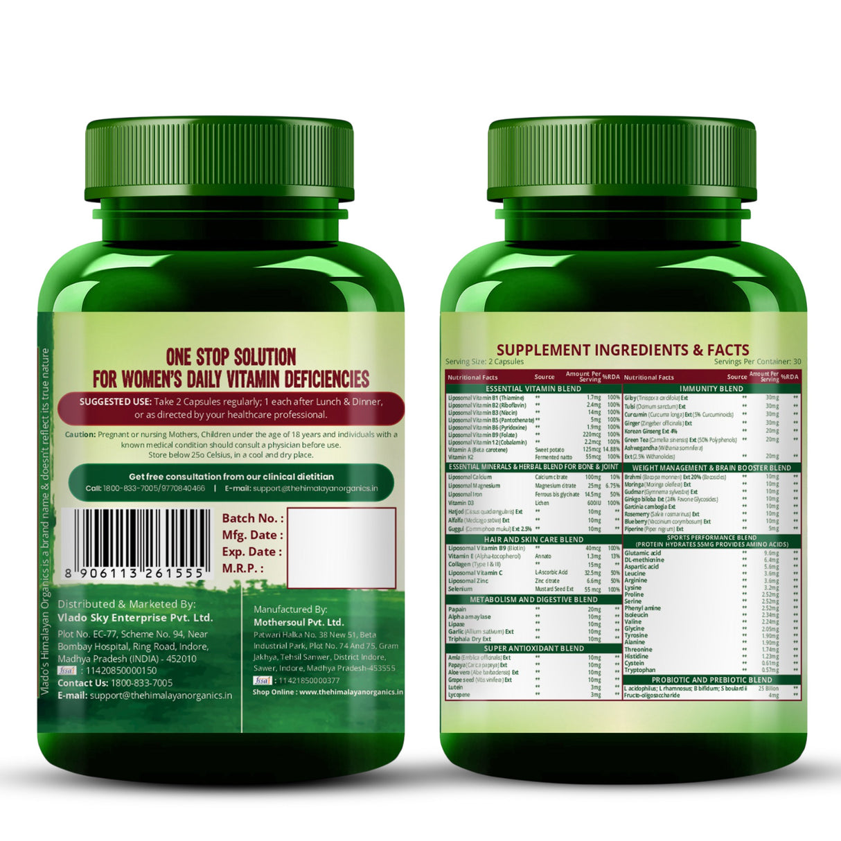Vlado's Himalayan Organics Liposomal Multivitamin for Women | 60 Veg Capsules | Energy, Immunity, Hair Skin & Nails Support