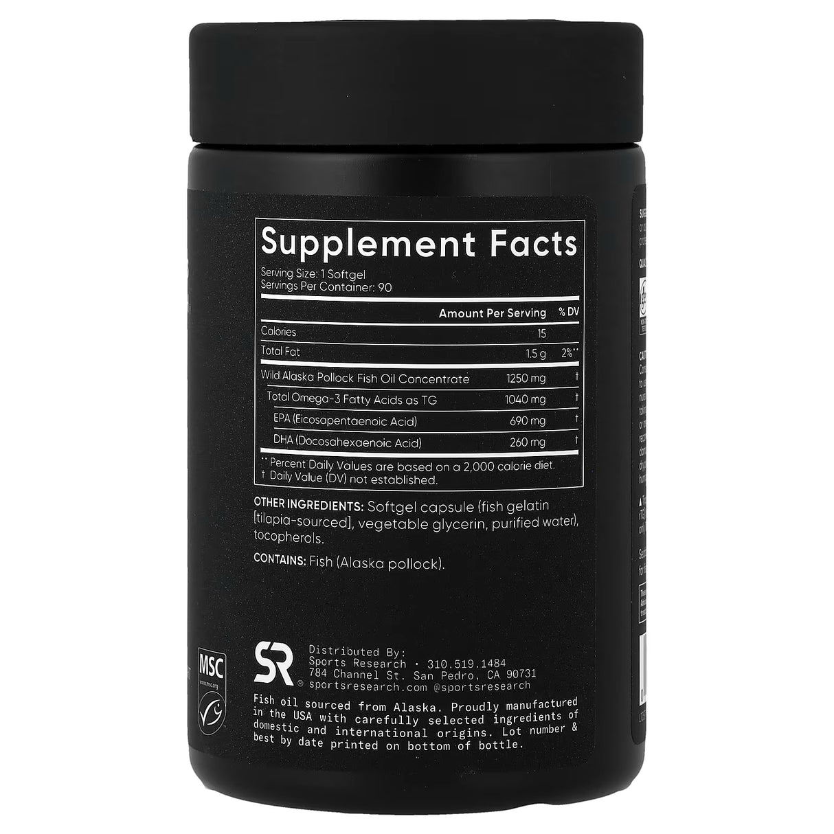 Sports Research Alaskan Omega-3 Fish Oil 1250mg | Triple Strength | 90 Softgels
