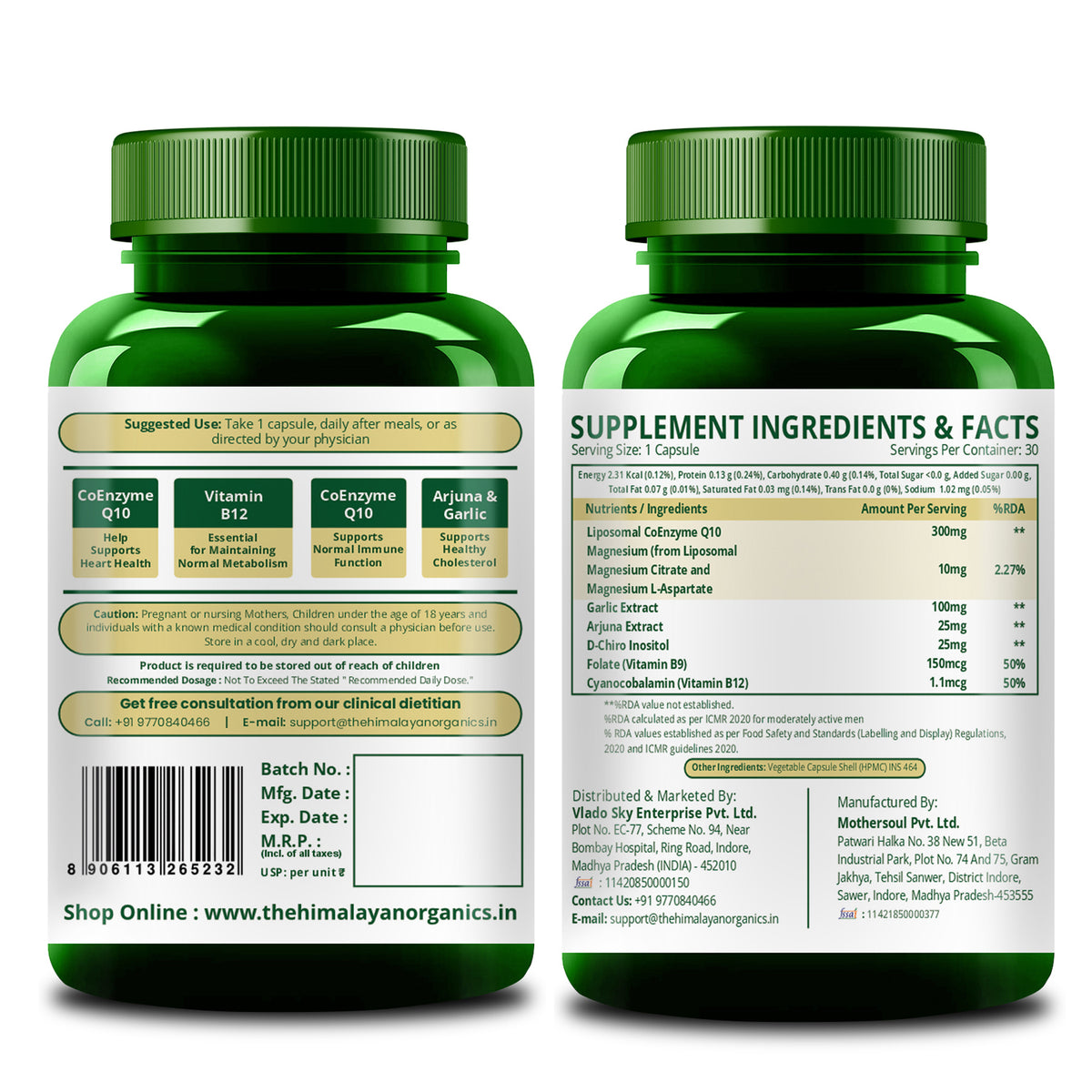 Vlado’s Himalayan Organics Liposomal CoQ10 300mg | Heart Health | 30 Caps
