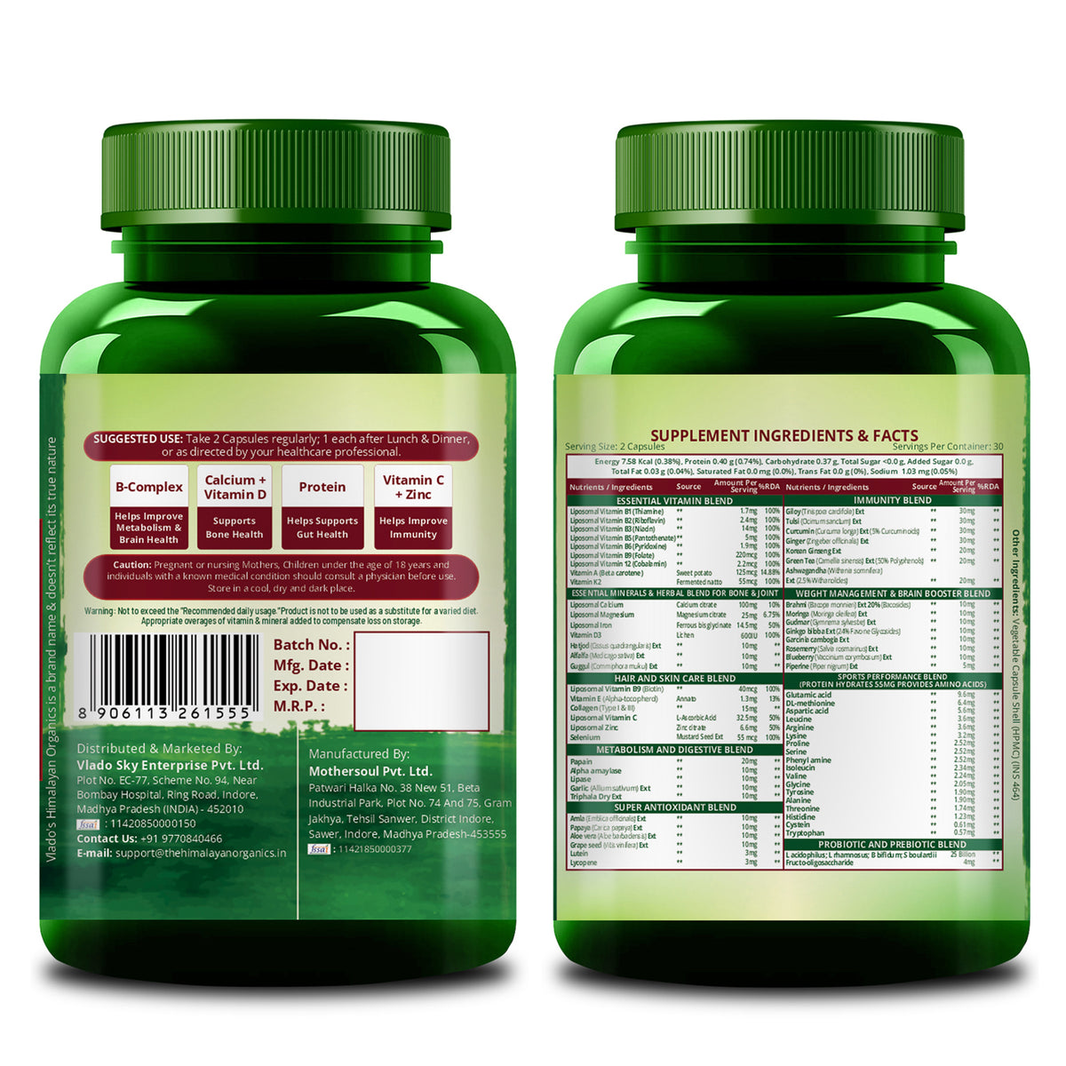 Vlado's Himalayan Organics Liposomal Multivitamin for Women | 60 Veg Capsules | Energy, Immunity, Hair Skin & Nails Support