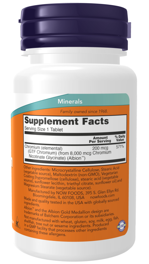 NOW Foods GTF Chromium 200mcg | 250 Veg Tablets