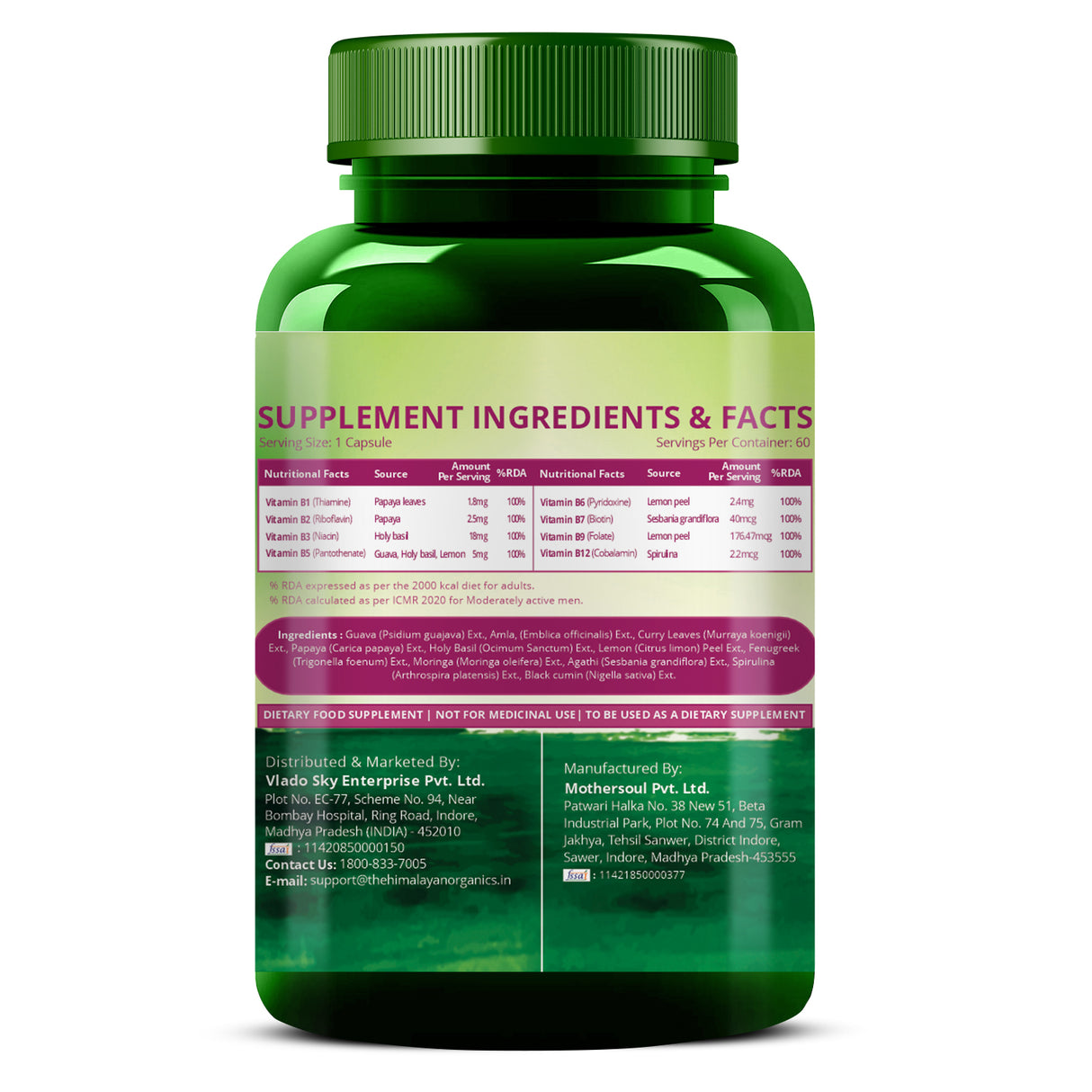 Vlado's Himalayan Organics, Plant Based Vitamin B Complex, 100% RDA - 60 Capsules