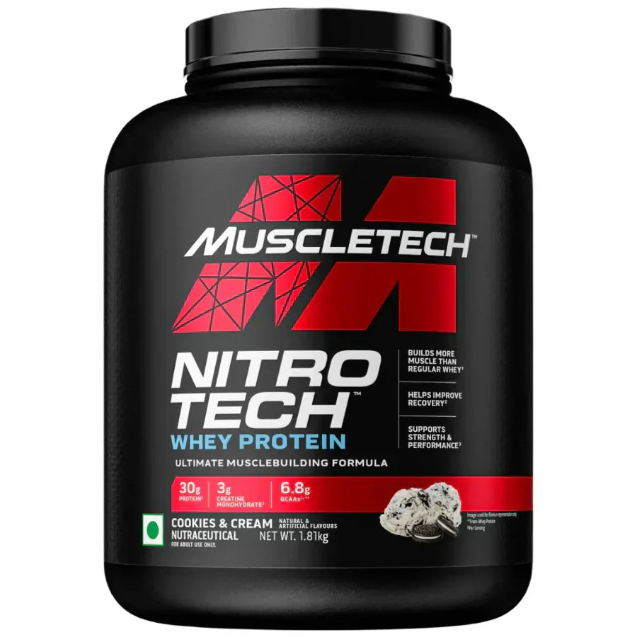 MuscleTech Nitro-Tech Performance Series Whey Protein 4 Lbs (1.81 Kg) + Nutristar Micronized CREA Gold Creatine Monohydrate 250g (83 Servings) - Advanced Muscle Building Stack