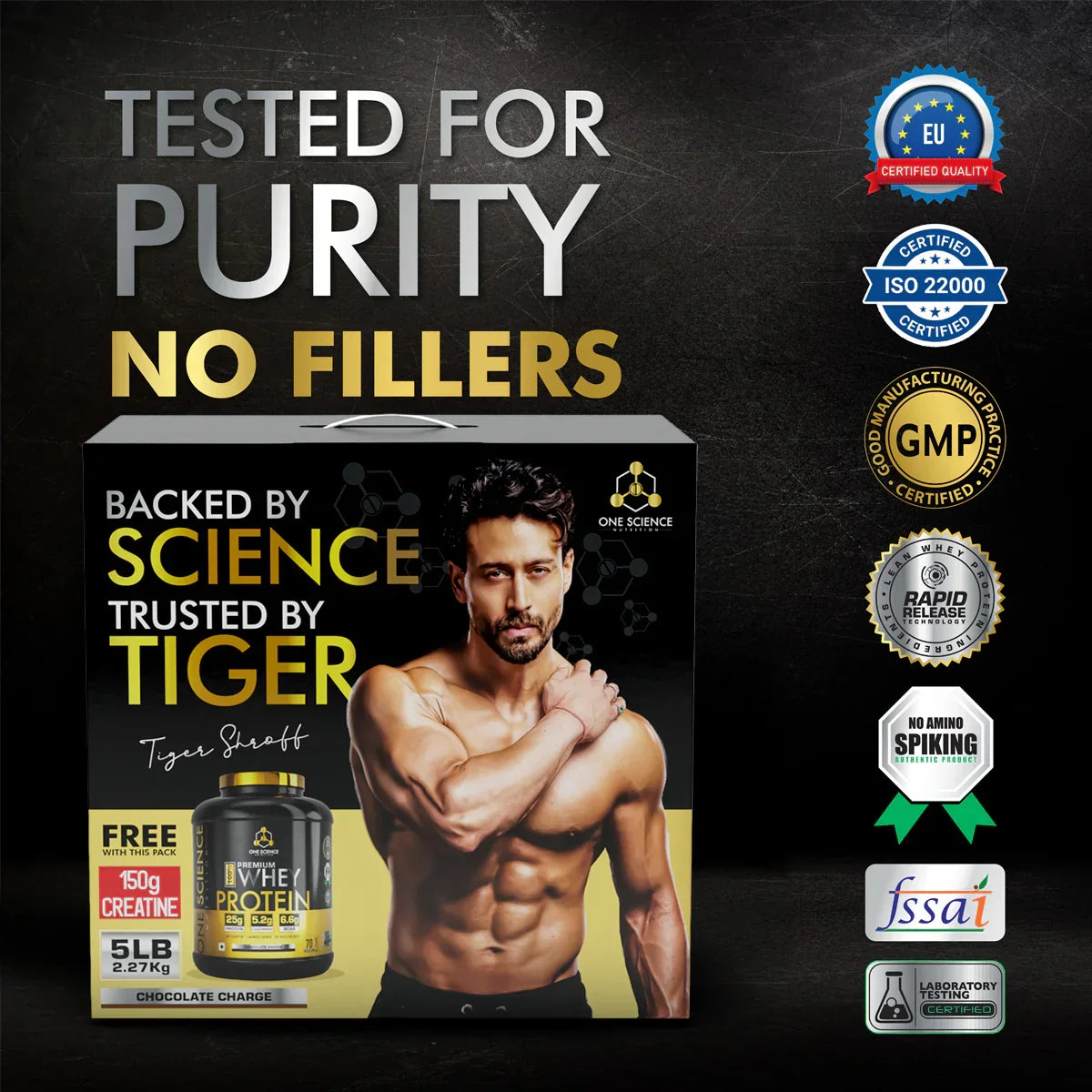 One Science Premium Whey Protein 5 Lbs with Micronized Creatine 150 Gm | 25g Protein Per Serving | Lean Bulk Stack