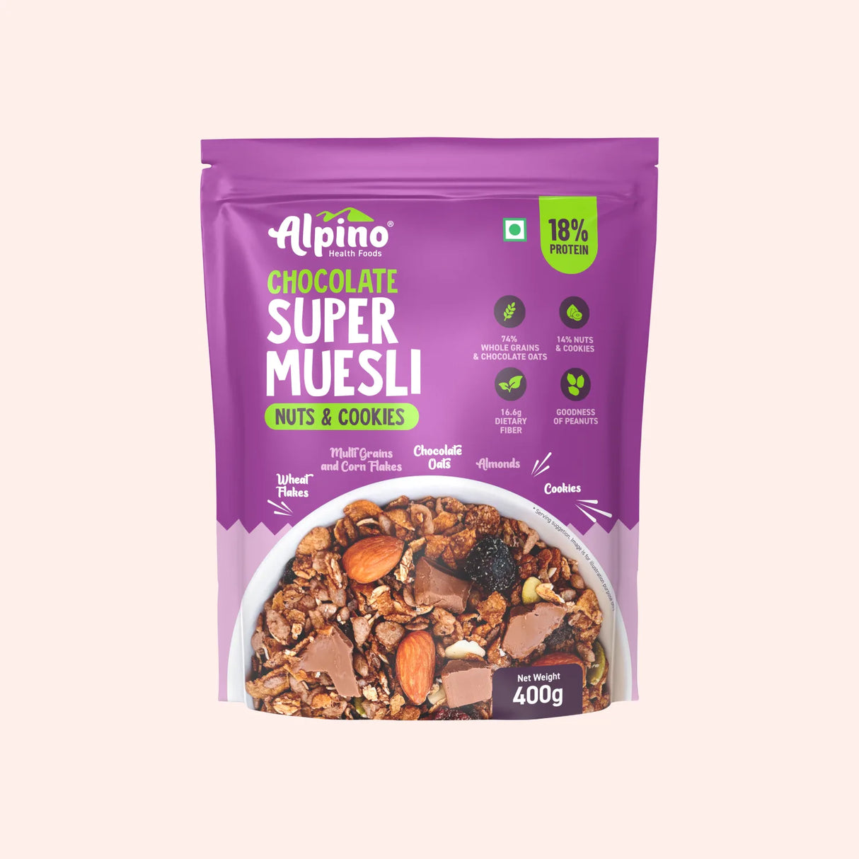 Alpino Super Muesli (Whole Grain Breakfast Cereal) - 400 gm - Nutristar