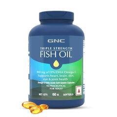 GNC Triple Strength Fish Oil - 1500 mg Fish Oil with 900 mg of highly absorbable EPA/DHA Omega-3 - 60 Softgels