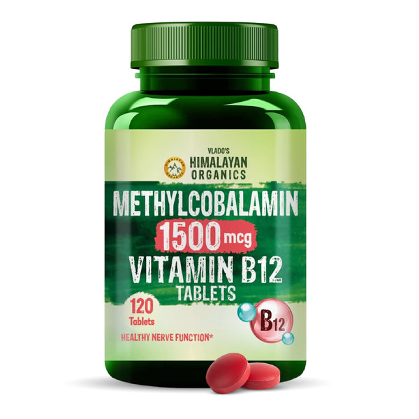 Vlado's Himalayan Organics Vitamin B12 1500mcg Tablets | 120 Veg Tablets | Methylcobalamin Supplement